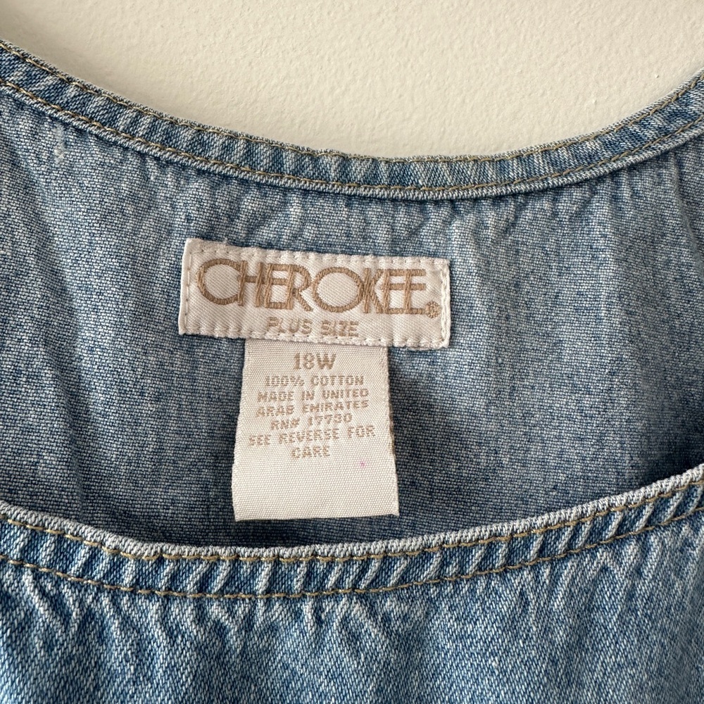 Vintage Cherokee Denim Jumper Dress-Light Wash Denim-Adjustable Straps- Size 18w - Picture 6 of 14